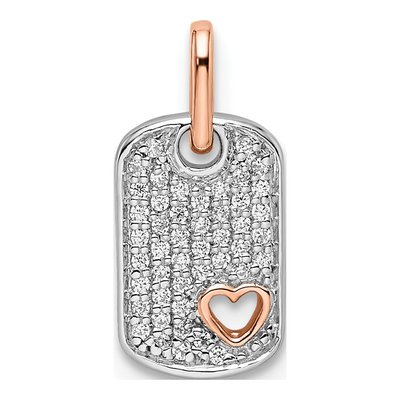 14K Two-Tone Gold 1/7 ct tw Diamond Dog Tag Heart Pendant