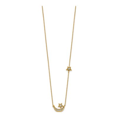 14K Yellow Gold 1/5 ct tw Diamond Moon Stars Necklace – view 3