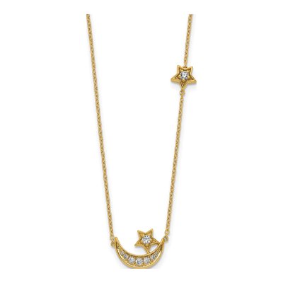 14K Yellow Gold 1/5 ct tw Diamond Moon Stars Necklace