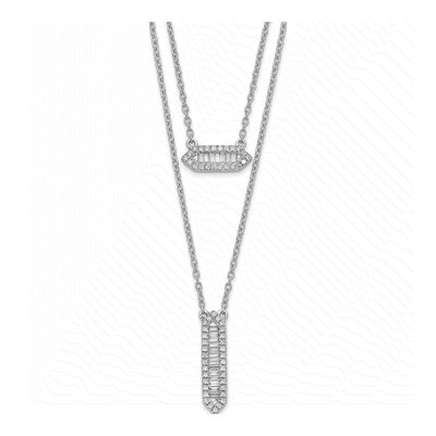 14K White Gold 3/8 ct tw Diamond Baguette Layered Necklace