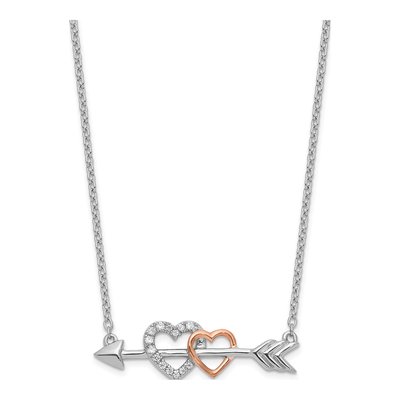 14K Two-Tone Gold 1/20 ct tw Diamond Hearts on Arrow Pendant Necklace