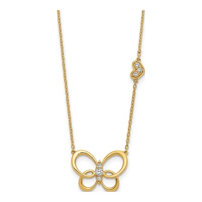 14K Yellow Gold 1/6 ct tw Diamond Butterfly Pendant Necklace