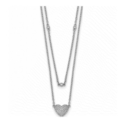 14K White Gold 1/5 ct tw Diamond Double Heart Necklace