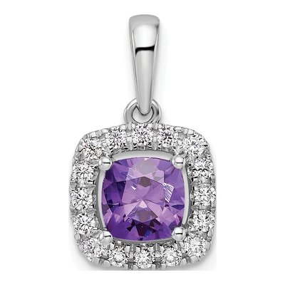 14K White Gold 1/4 ct tw Amethyst & Lab-Grown Diamond Halo Pendant