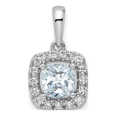 14K White Gold 1/4 ct tw Aquamarine & Lab-Grown Diamond Halo Pendant