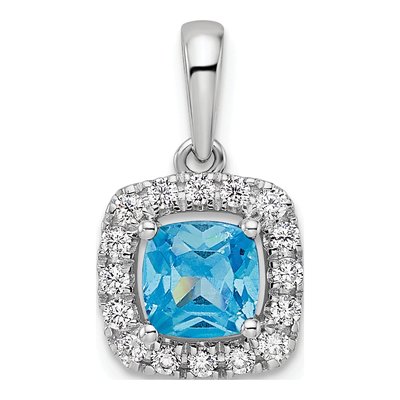 14K White Gold 1/4 ct tw Swiss Blue Topaz & Lab-Grown Diamond Halo Pendant