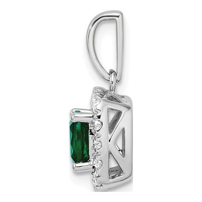 14K White Gold 1/4 ct tw Lab-Created Emerald & Lab-Grown Diamond Halo Pendant – view 2
