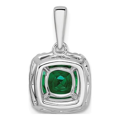 14K White Gold 1/4 ct tw Lab-Created Emerald & Lab-Grown Diamond Halo Pendant – view 3