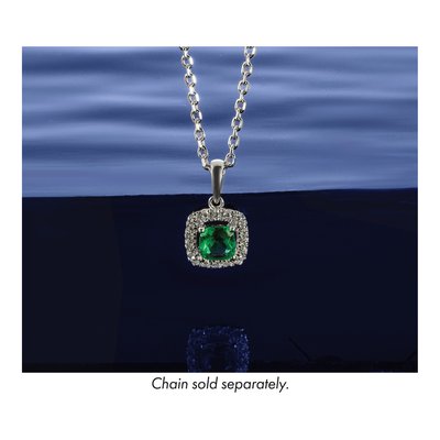 14K White Gold 1/4 ct tw Lab-Created Emerald & Lab-Grown Diamond Halo Pendant – view 5