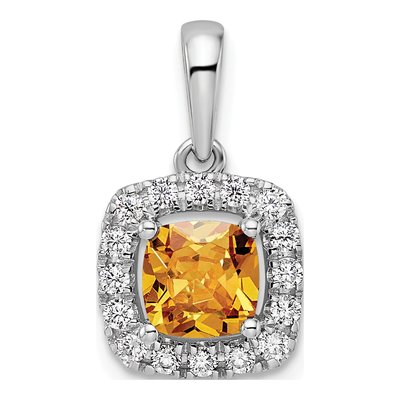 14K White Gold 1/4 ct tw Citrine & Lab-Grown Diamond Halo Pendant
