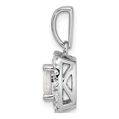 14K White Gold 1/4 ct tw Opal & Lab-Grown Diamond Halo Pendant – view 2
