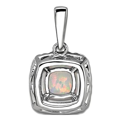 14K White Gold 1/4 ct tw Opal & Lab-Grown Diamond Halo Pendant – view 3