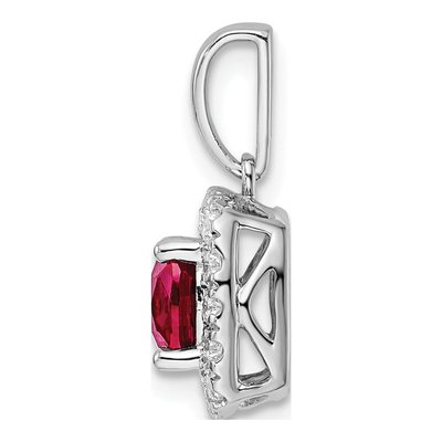 14K White Gold 1/4 ct tw Lab-Created Ruby & Lab-Grown Diamond Halo Pendant – view 2