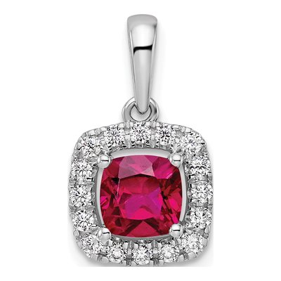 14K White Gold 1/4 ct tw Lab-Created Ruby & Lab-Grown Diamond Halo Pendant