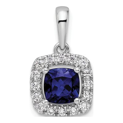 14K White Gold 1/4 ct tw Lab-Created Sapphire & Lab-Grown Diamond Halo Pendant