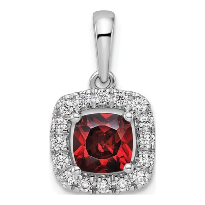 14K White Gold 1/4 ct tw Garnet & Lab-Grown Diamond Halo Pendant