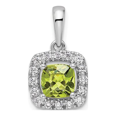 14K White Gold 1/4 ct tw Peridot & Lab-Grown Diamond Halo Pendant