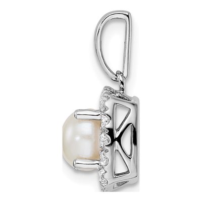 14K White Gold 1/4 ct tw Pearl & Lab-Grown Diamond Halo Pendant – view 2