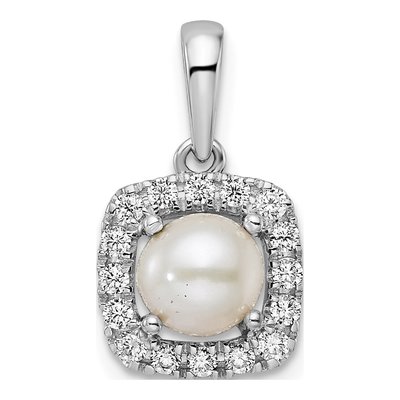 14K White Gold 1/4 ct tw Pearl & Lab-Grown Diamond Halo Pendant