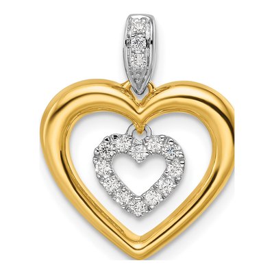 14K Two-Tone Gold 1/6 ct tw Lab-Grown Diamond Double Heart Pendant