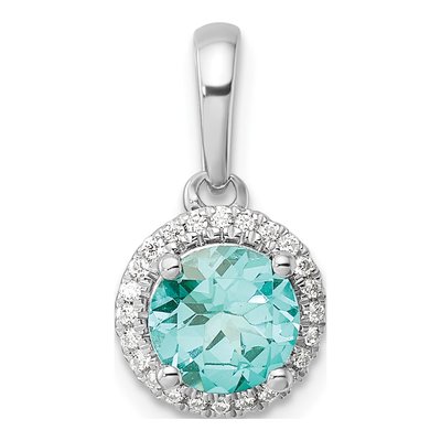 14K White Gold 1/10 ct tw Lab-Created Paraiba & Lab-Grown Diamond Halo Pendant