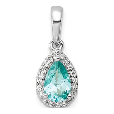 14K White Gold Lab Paraiba & Diamond Pendant