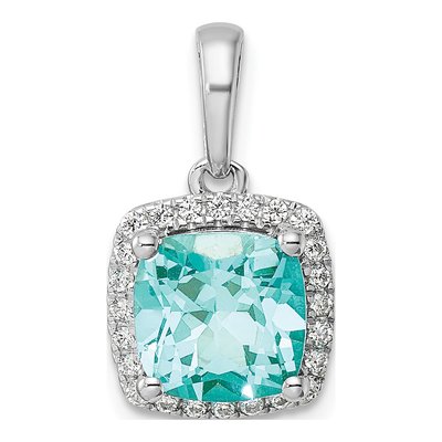 14K White Gold Pure Serenity Lab-Grown Diamond Cushion Created Paraiba Pendant