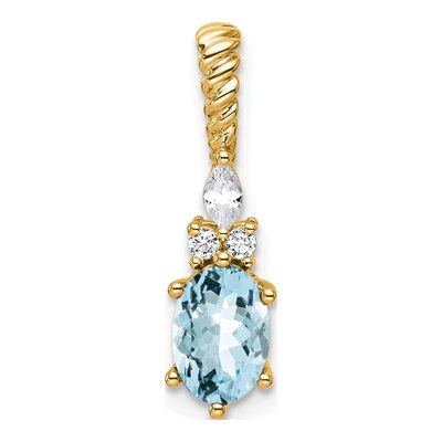 14K Yellow Gold 0.09 ct tw Aquamarine & Diamond Slide Pendant