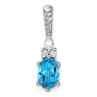 14K White Gold 0.09 ct tw Blue Topaz & Diamond Slide Pendant