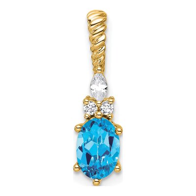 14K Yellow Gold 0.09 ct tw Blue Topaz & Diamond Slide Pendant