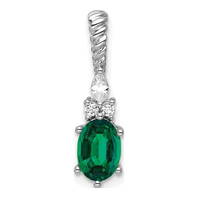 14K White Gold 0.09 ct tw Lab-Created Emerald & Diamond Twisted Slide Pendant