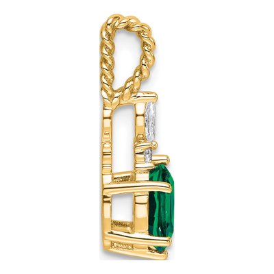 14K Yellow Gold 0.09 ct tw Lab-Created Emerald & Diamond Twisted Slide Pendant – view 2