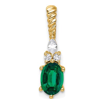 14K Yellow Gold 0.09 ct tw Lab-Created Emerald & Diamond Twisted Slide Pendant
