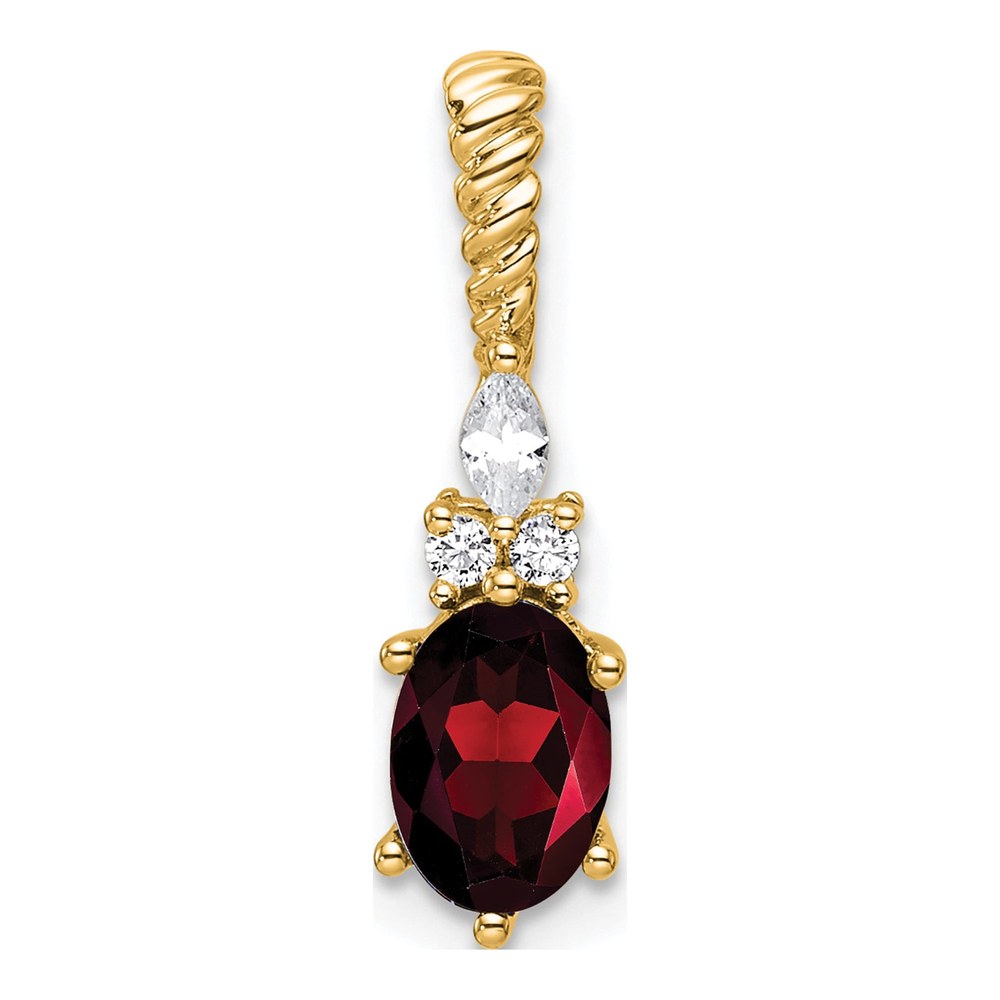 14K Yellow Gold Diamond And 7x5 Oval January/garnet Twisted Chain Slide