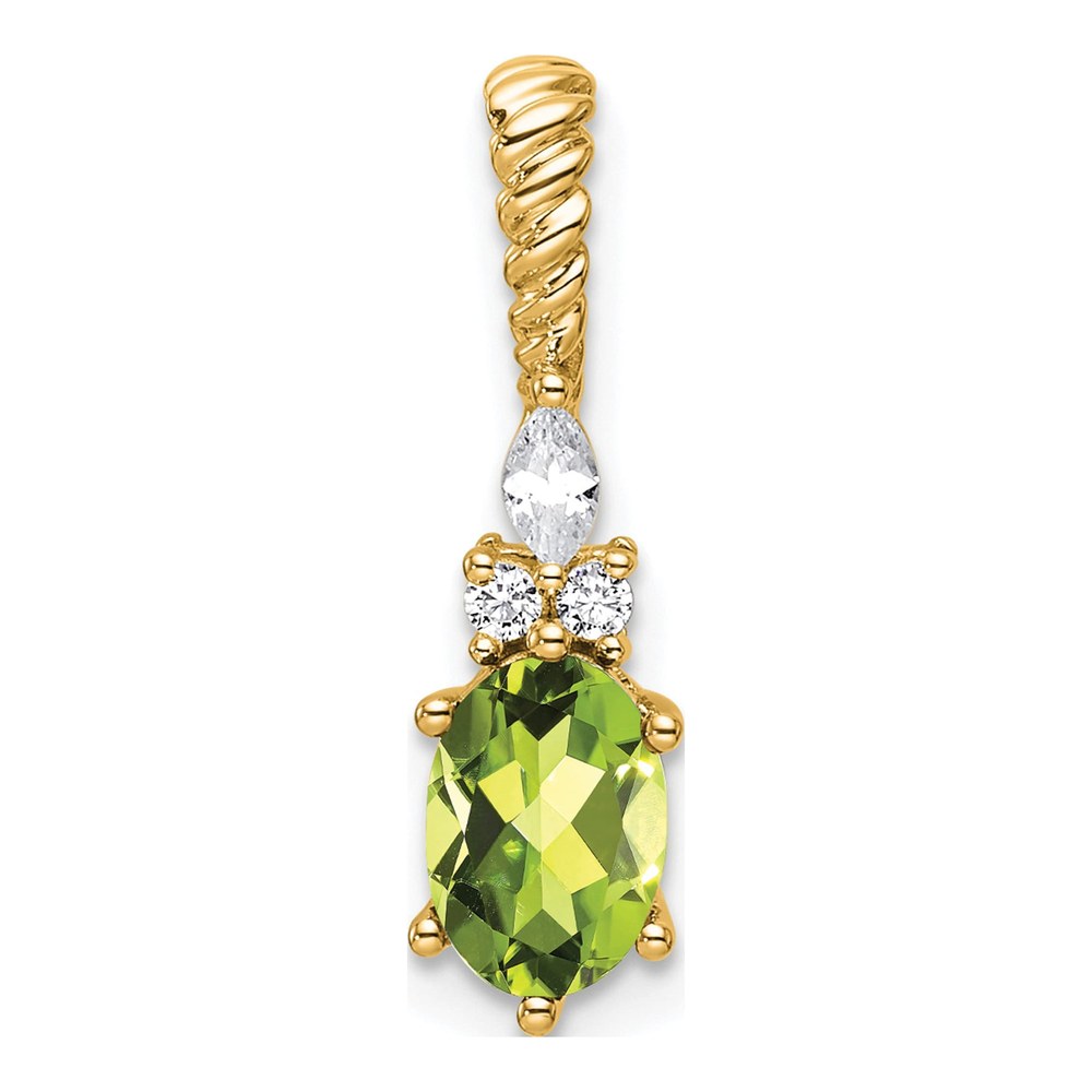 14K Yellow Gold Diamond And 7x5 Oval August/peridot Twisted Chain Slide