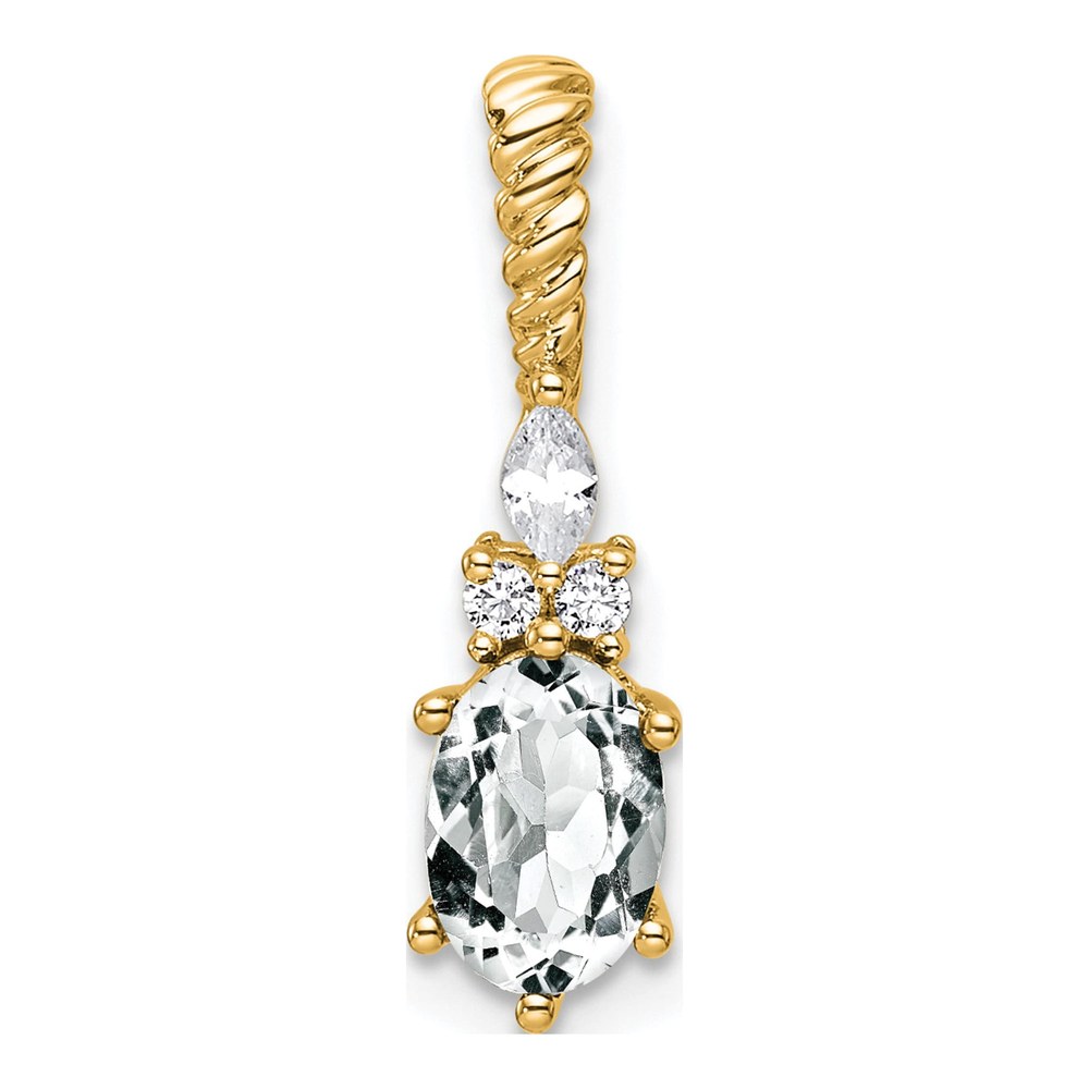 14K Diamond And 7x5 Oval April/white Topaz Twisted Chain Slide