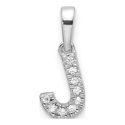 14K White Gold Diamond Letter J Pendant
