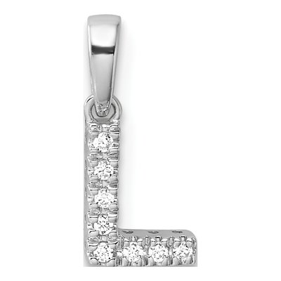 14K White Gold Diamond Letter L Pendant