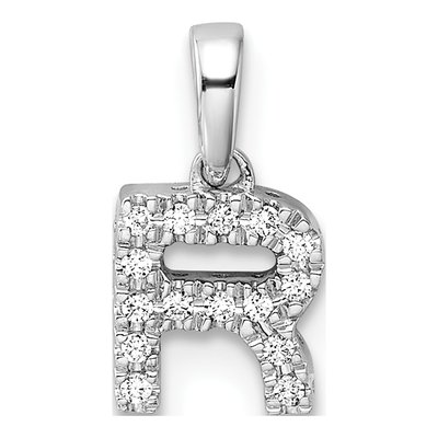 14K White Gold 1/15 ct tw Diamond Letter R Pendant