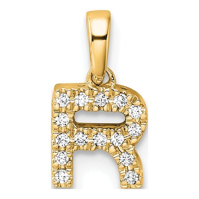 14K Yellow Gold 1/15 ct tw Diamond Letter R Pendant