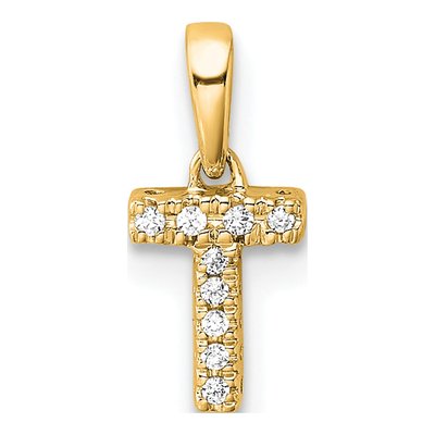 10K Yellow Gold 1/20 ct tw Diamond Letter T Pendant