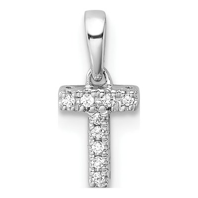 14K White Gold Diamond Letter T Pendant