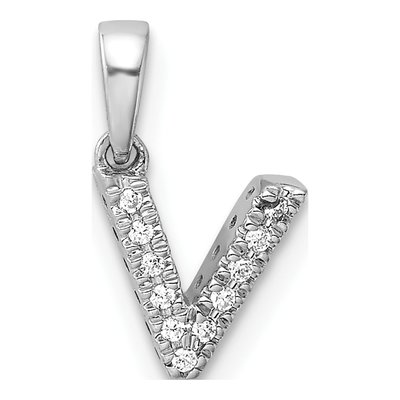 14K White Gold Diamond Letter V Pendant