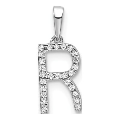 14K White Gold 1/15 ct tw Diamond Letter R Pendant