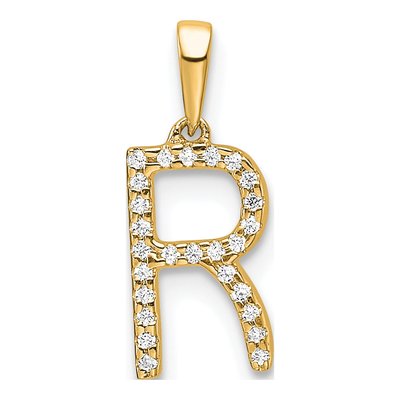 14K Yellow Gold 1/15 ct tw Diamond Letter R Pendant