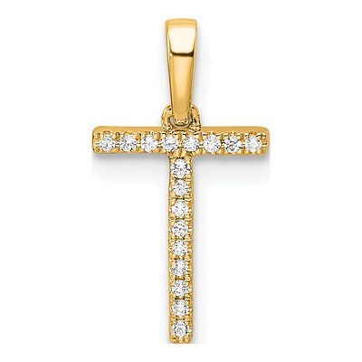 14K Yellow Gold 1/20 ct tw Diamond Letter T Pendant