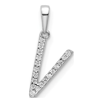 14K White Gold 1/20 ct tw Diamond Letter V Pendant