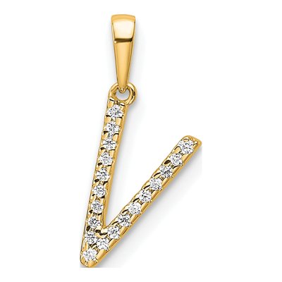 14K Yellow Gold 1/20 ct tw Diamond Letter V Pendant