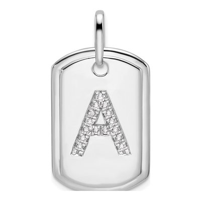 14K White Gold 0.19 ct tw Diamond Dog Tag Initial A Charm