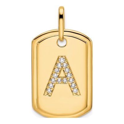 14K Yellow Gold 0.19 ct tw Diamond Dog Tag Initial A Charm